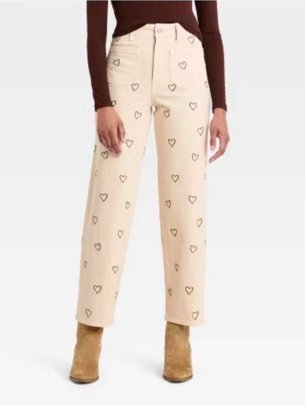 🌸UNIVERSAL THREAD IVORY HEART EMBROIDERED DENIM PANTS NEW🌸
